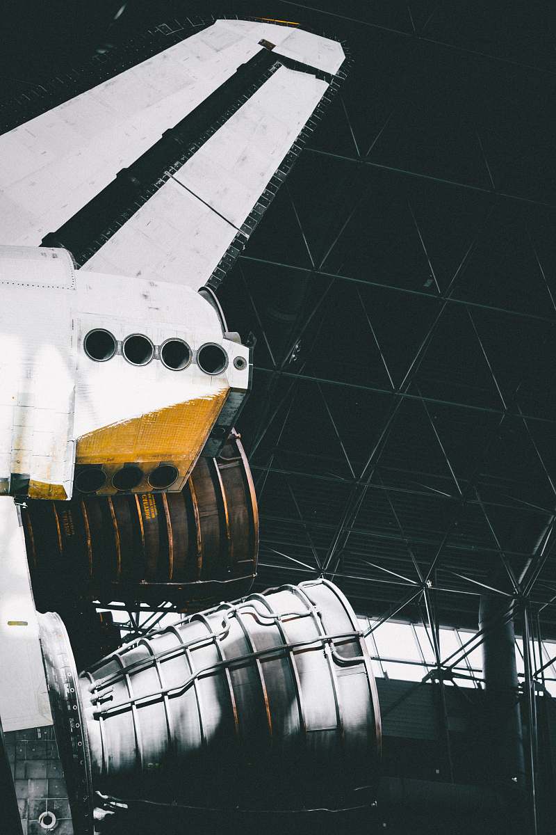 steven f. udvar-hazy center photo of white rocket ship inside warehouse chantilly